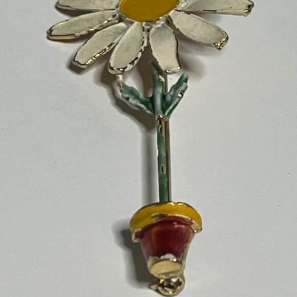 VTG Hand Painted Daisy Flower in Pot Brooch Metal Enamel Pin 1.5"x3.25" - Picture 3 of 14